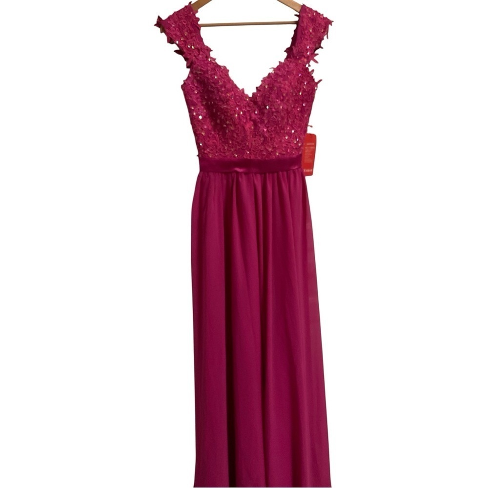 YISHAER Burgundy Floral Lace Appliqué Prom Evening Gown Dress Size 4 - Picture 3 of 9